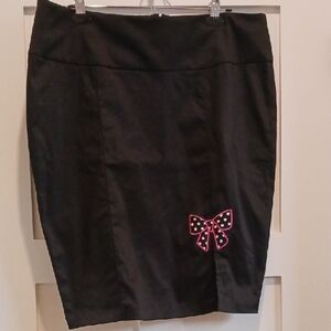 Torrid Size 16  Retro Chic Black Pencil Skirt with Pink Bow Embellishment